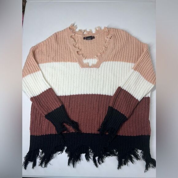 Trendy Treads  Multicolored Striped Distressed Sweater , V Neck Size 2X - Picture 3 of 10